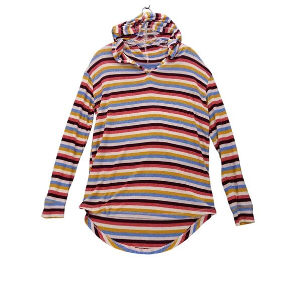 SO Tops - SO Striped Hooded Sweater Long Sleeve‎ Pullover Multi Color Knit Top Size M